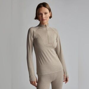 Varley Always Warm Base Layer Half Zip Taupe Long Sleeve Top size Small